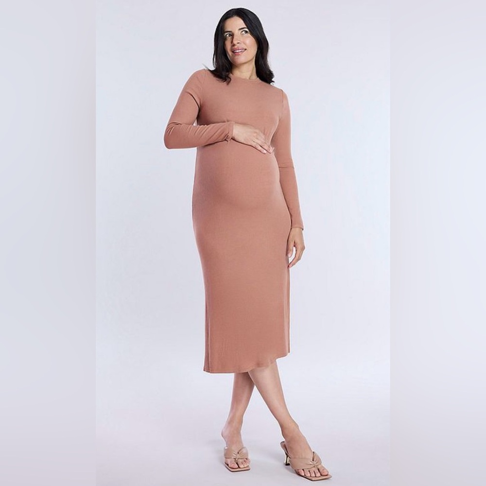 NWT Motherhood Long Sleeve Tan Maternity Dress